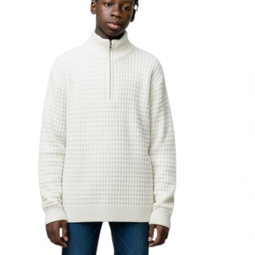 Stylus Textured Cream 3/4-Zip Sweater — Men’s M‎ / 44″ Bust / Cozy Knit